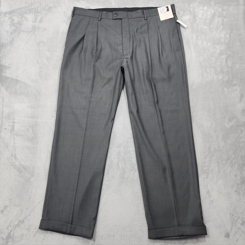 NEW Covington Pants Mens 44x32 Gray Super Hi-Twist Pleated Cuffed Dress Slacks